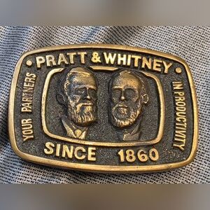 VTG Pratt & Whitney Belt Buckle Engines Aircraft Aviation Solid Brass 70s